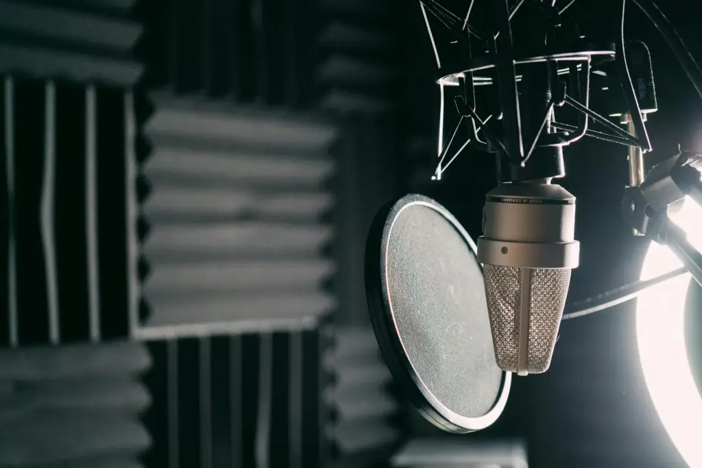 voiceover microphone in recording booth
